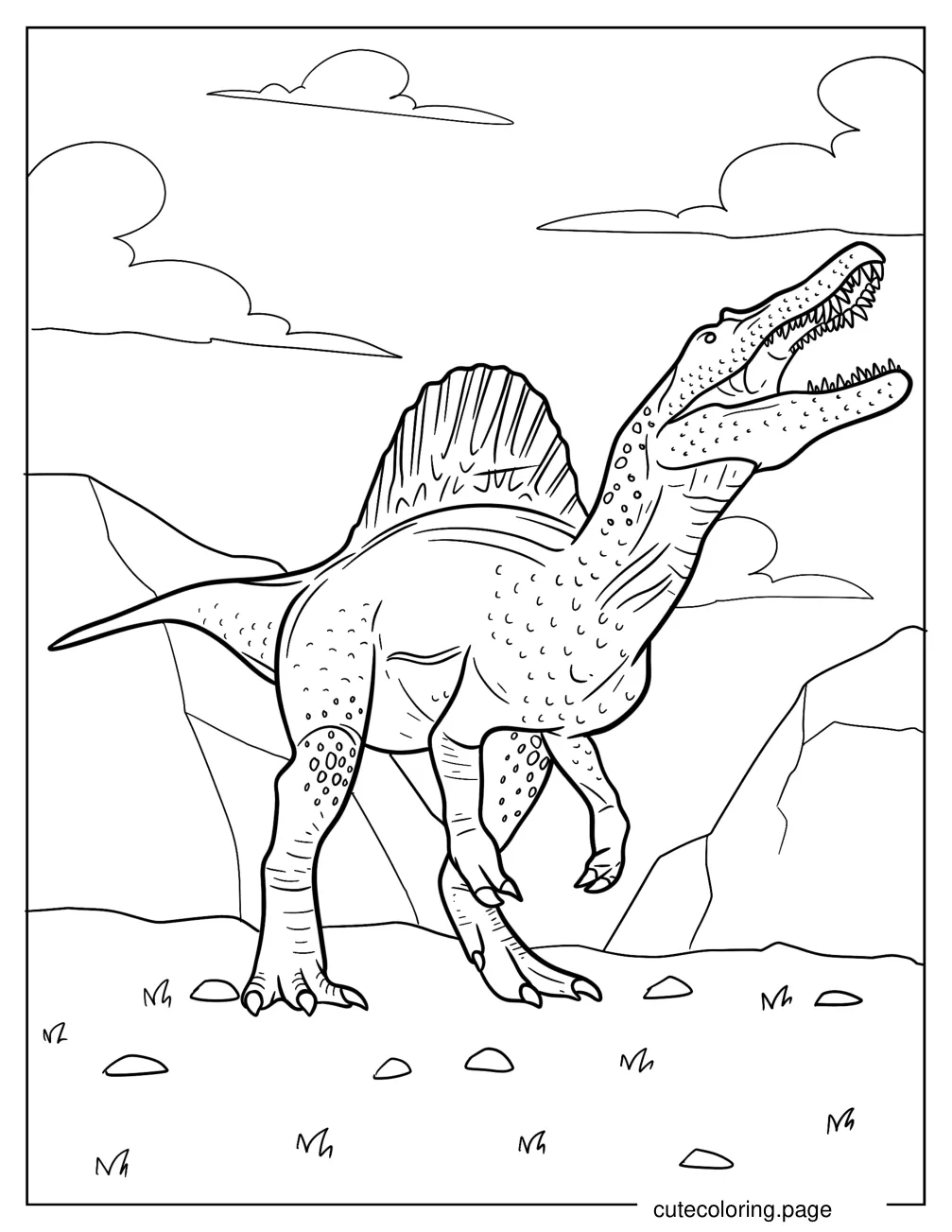 Scaly Spinosaurus Looking Up At The Sky coloring page