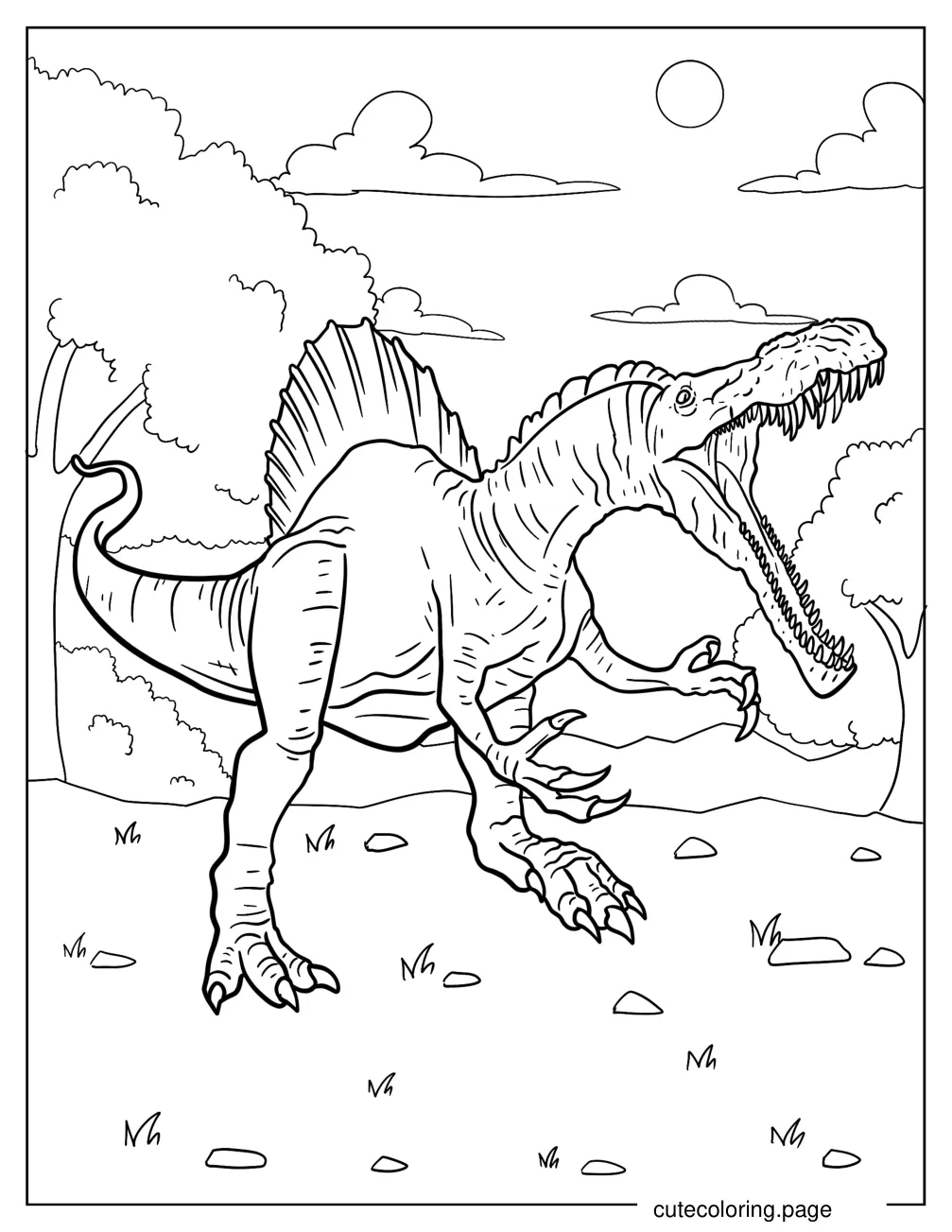 Scary Spinosaurus Roaring Coloring Page coloring page