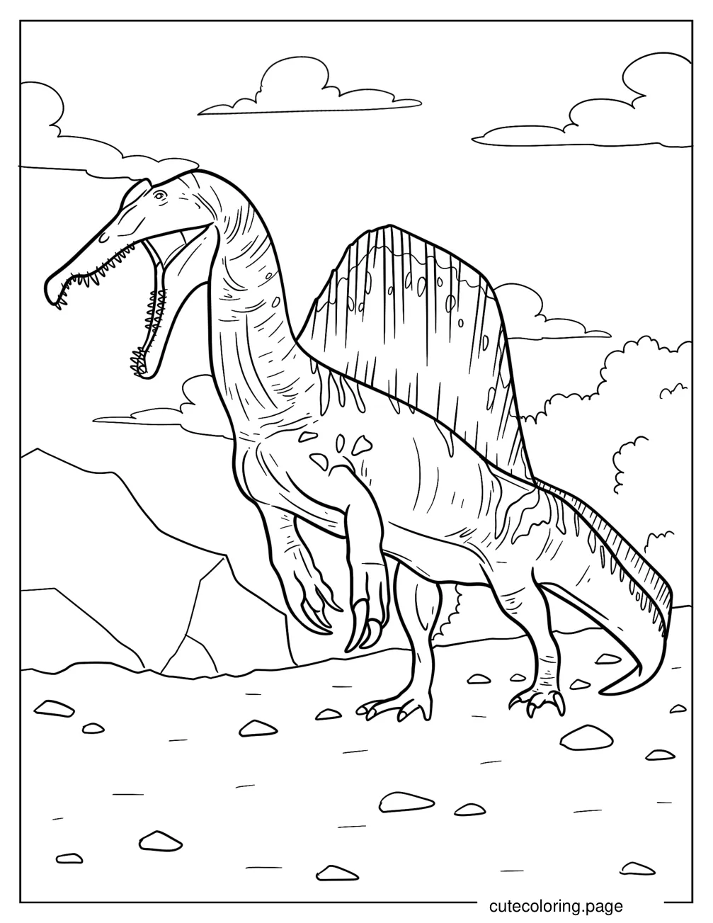 Side View Of Spinosaurus With Sharp Teeth And Claws coloring page