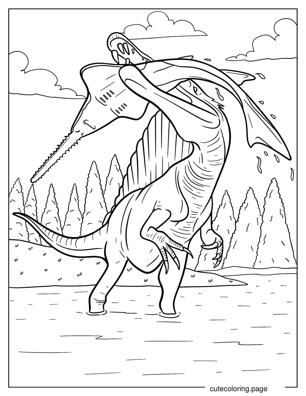 Spinosaurus Biting A River Dolphin Coloring Page coloring page