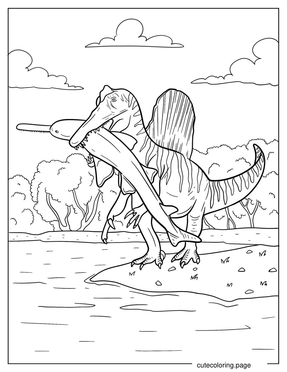 Spinosaurus Catching A River Dolphin Coloring Page coloring page