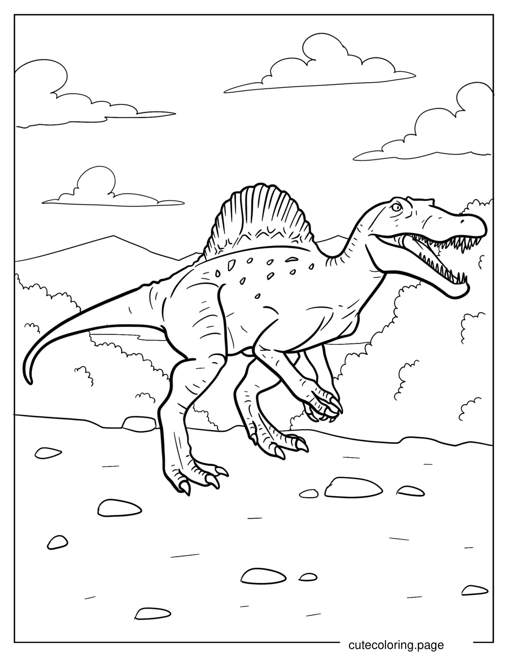 Spinosaurus In The Mountains Coloring Sheet coloring page