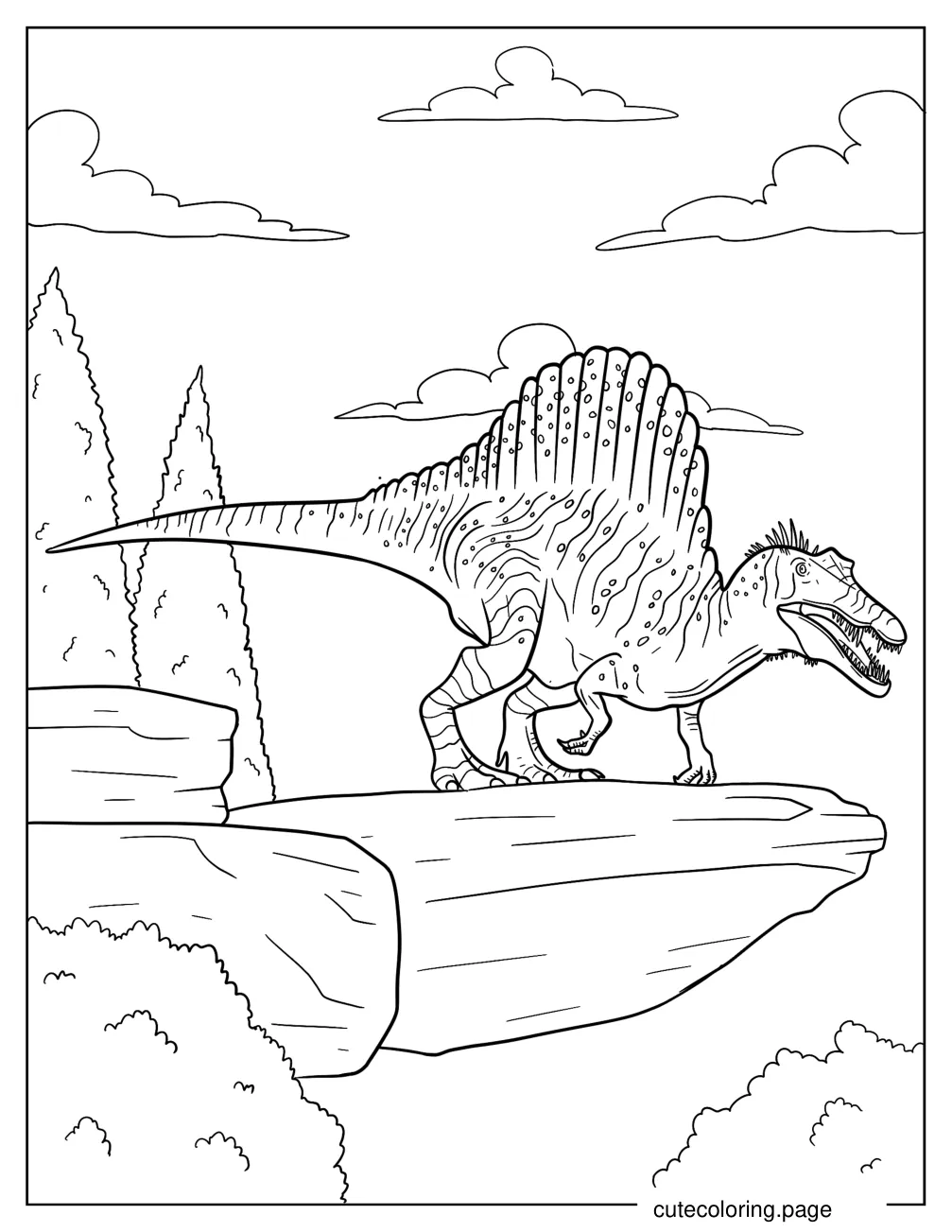 Spinosaurus Standing On The Edge Of A Cliff coloring page