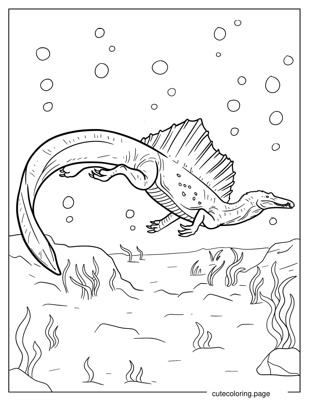 Spinosaurus Swimming Underwater coloring page