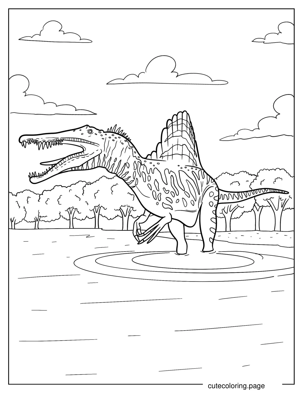 Spinosaurus Wading Through The Water coloring page