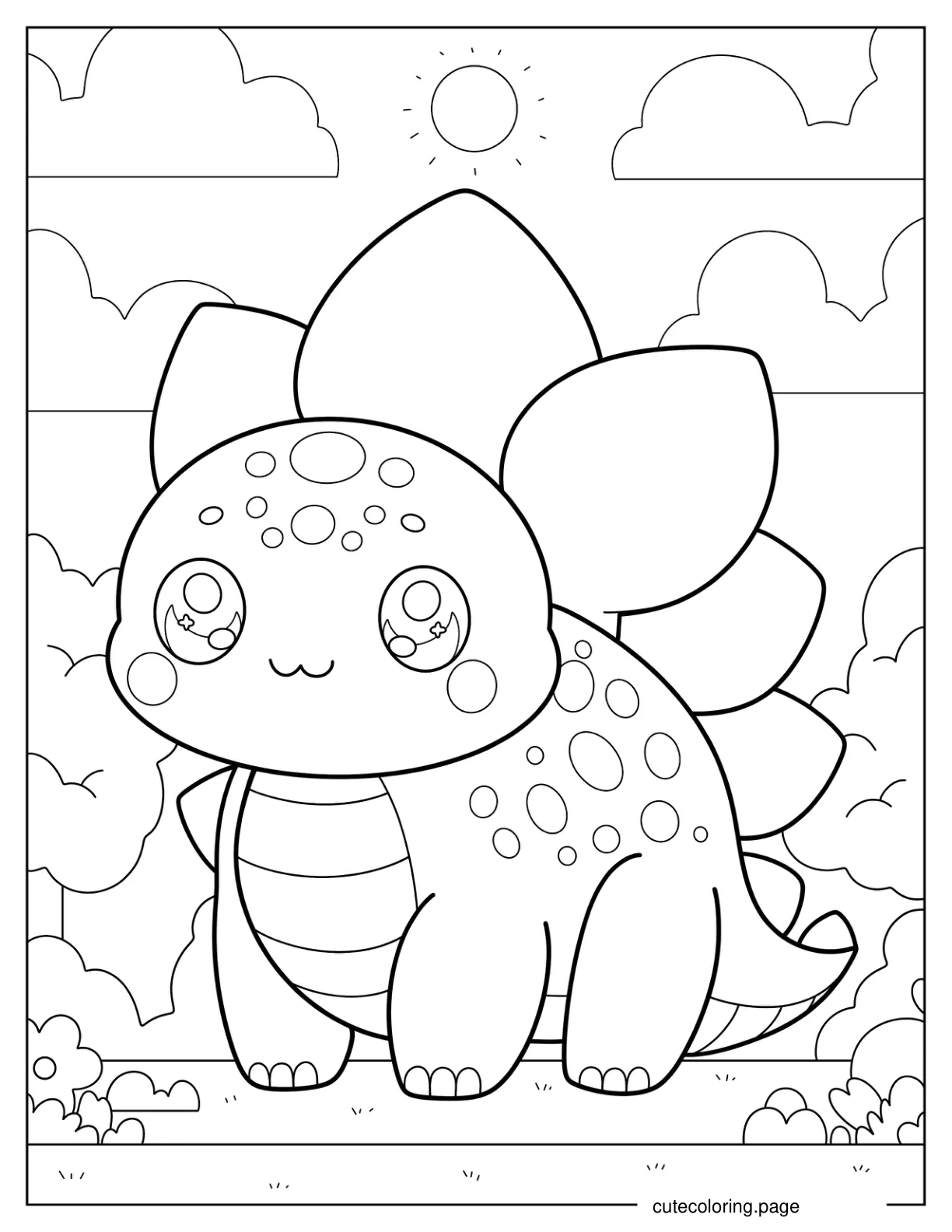 Adorable Stegosaurus With Large Eyes Coloring Sheet For Preschoolers coloring page