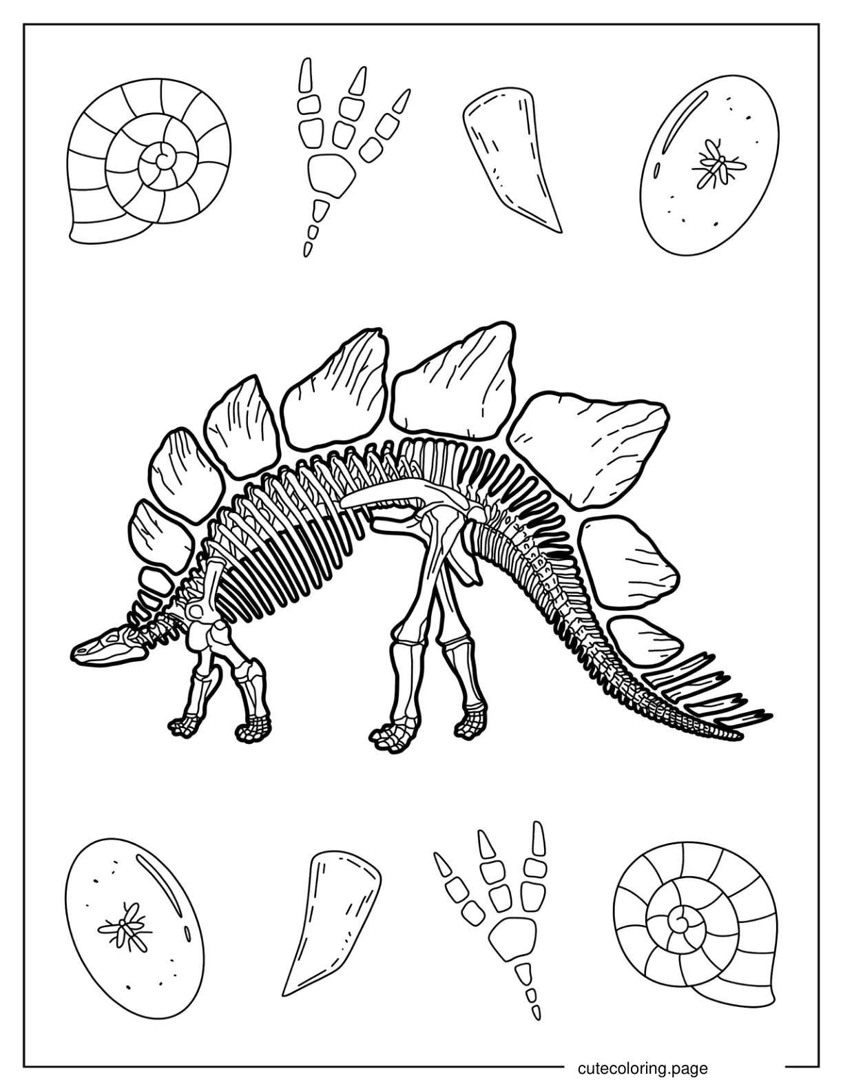 Detailed Stegosaurus Skeleton Side View coloring page