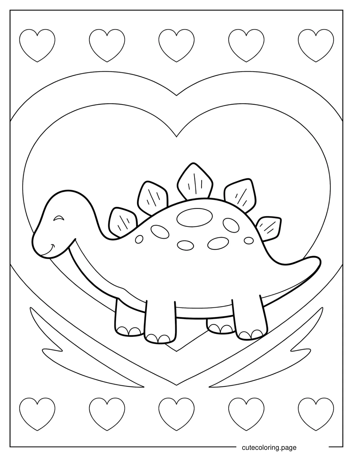 Kawaii Stegosaurus Inside Heart Coloring Sheet For Preschoolers coloring page