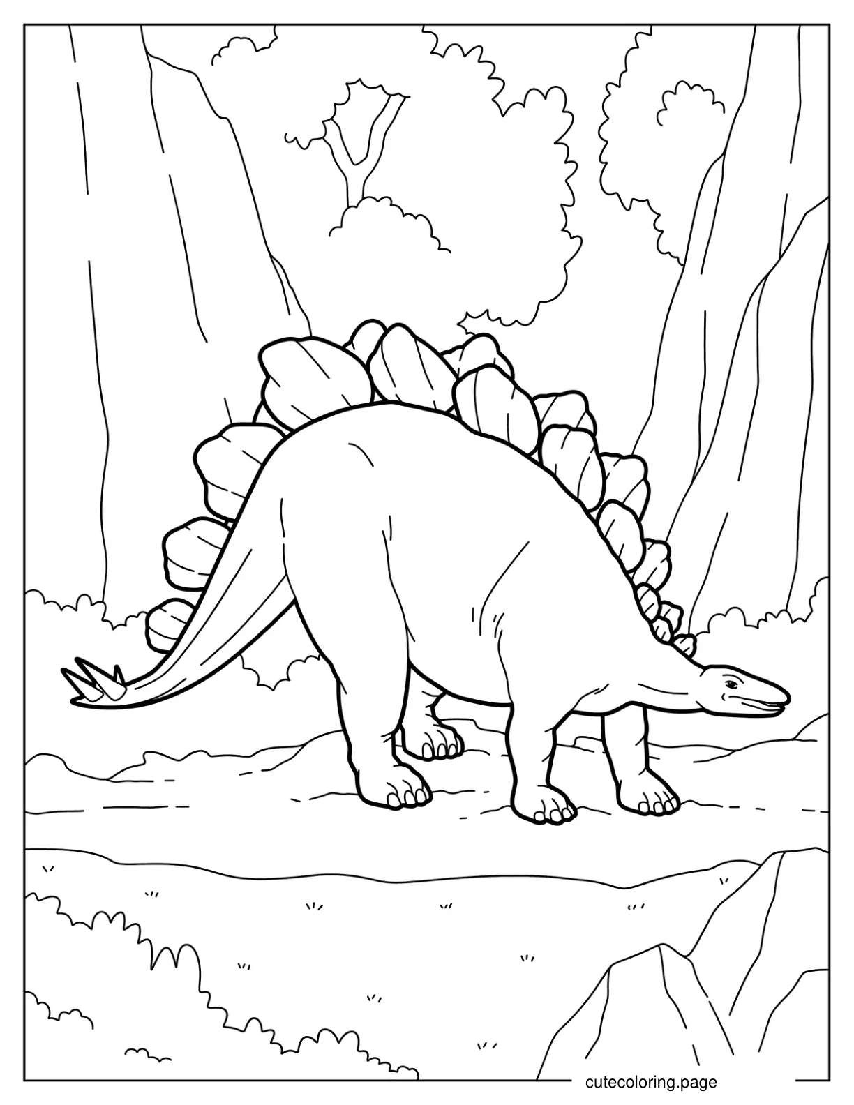 Simple Stegosaurus Walking On Rocky Terrain Coloring Sheet coloring page